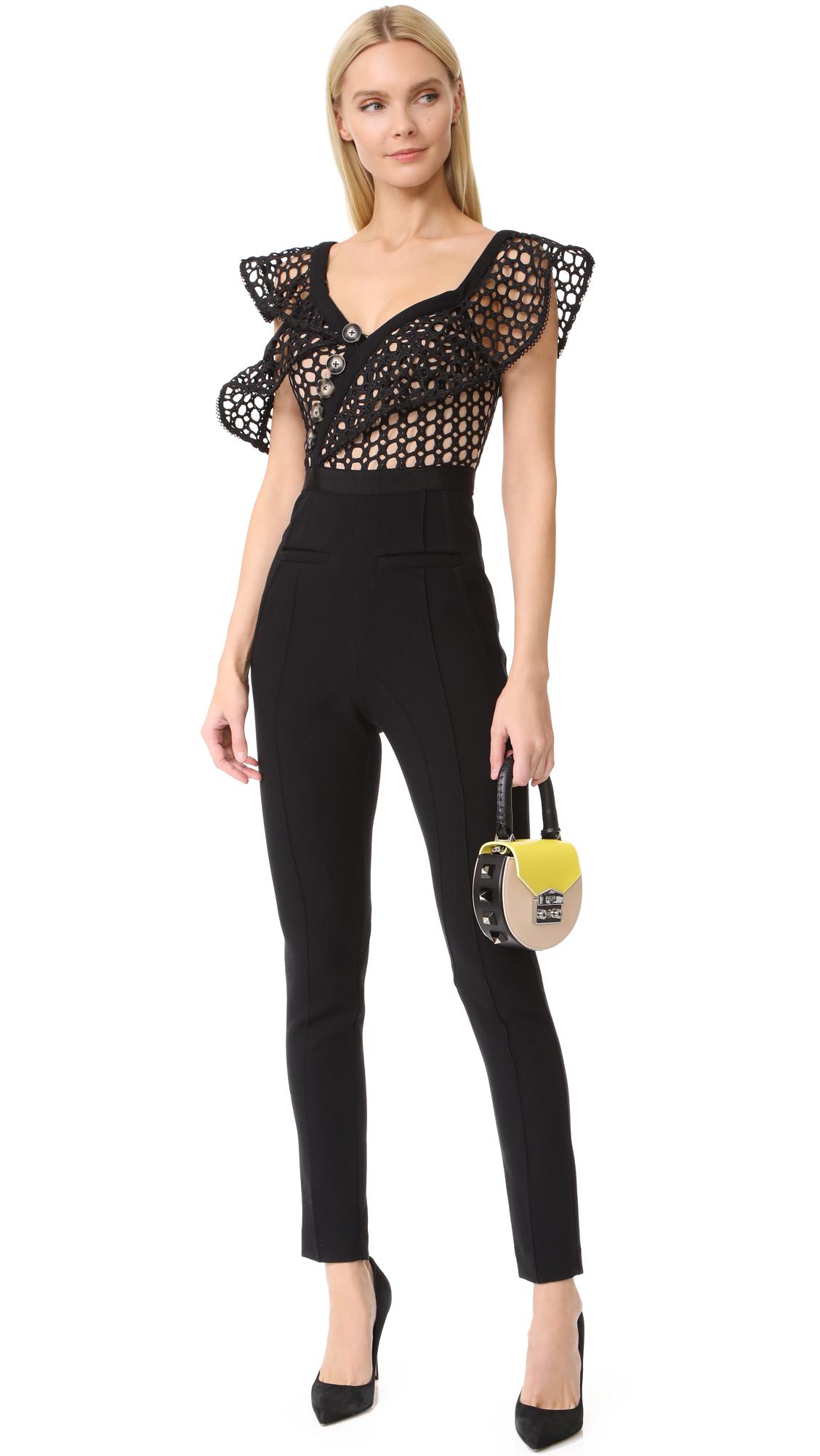 Self-Portrait Lace Frill Jumpsuit in Black | Lyst