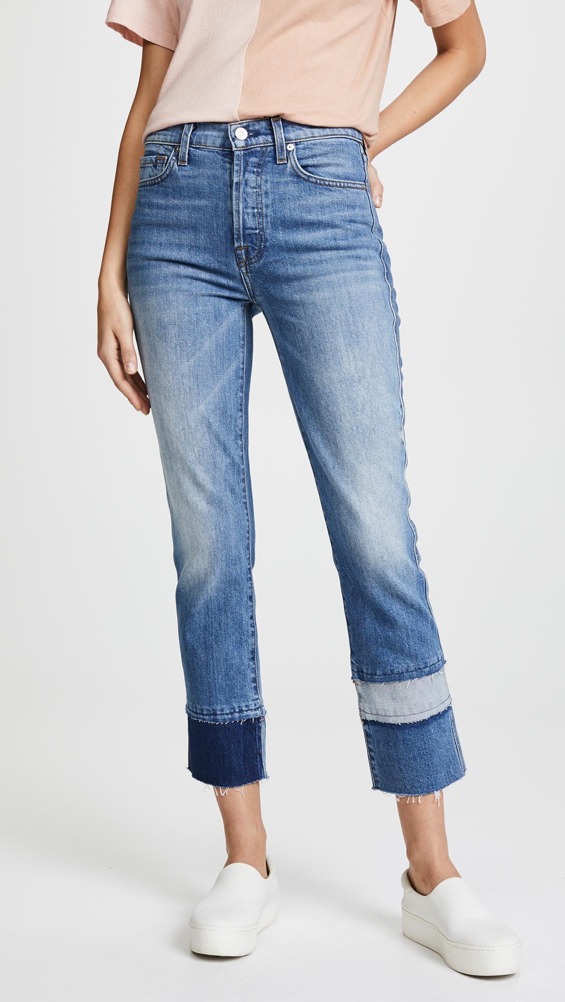 7 All Mankind Fray Cuff Jeans in Blue Lyst