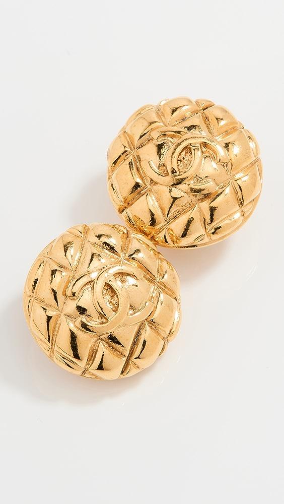 What Goes Around Comes Around Chanel Gold Quilted Round Earrings Metallic | Lyst