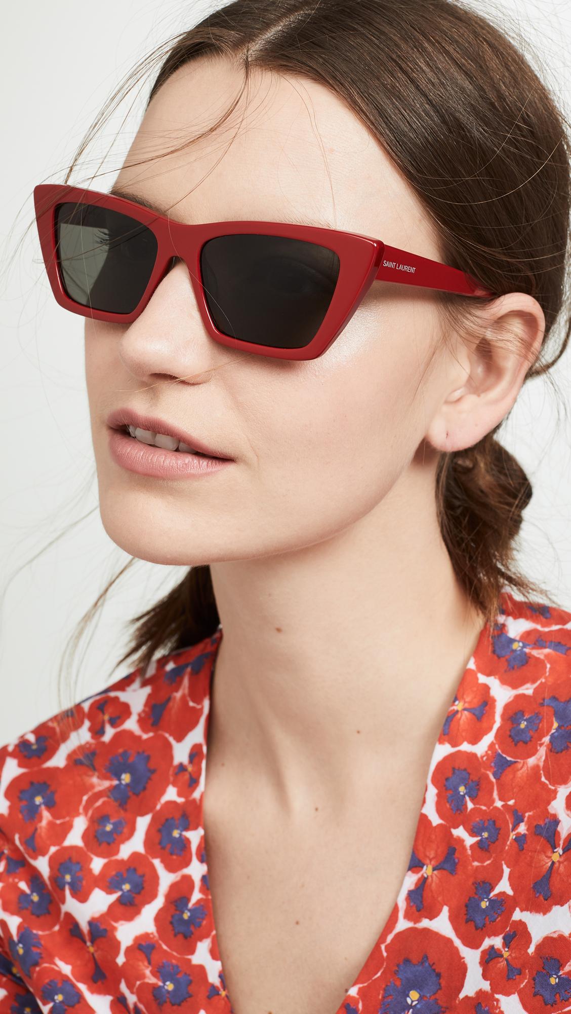 Saint Laurent Narrow Cat Eye Sunglasses in Red/Grey (Red) - Lyst
