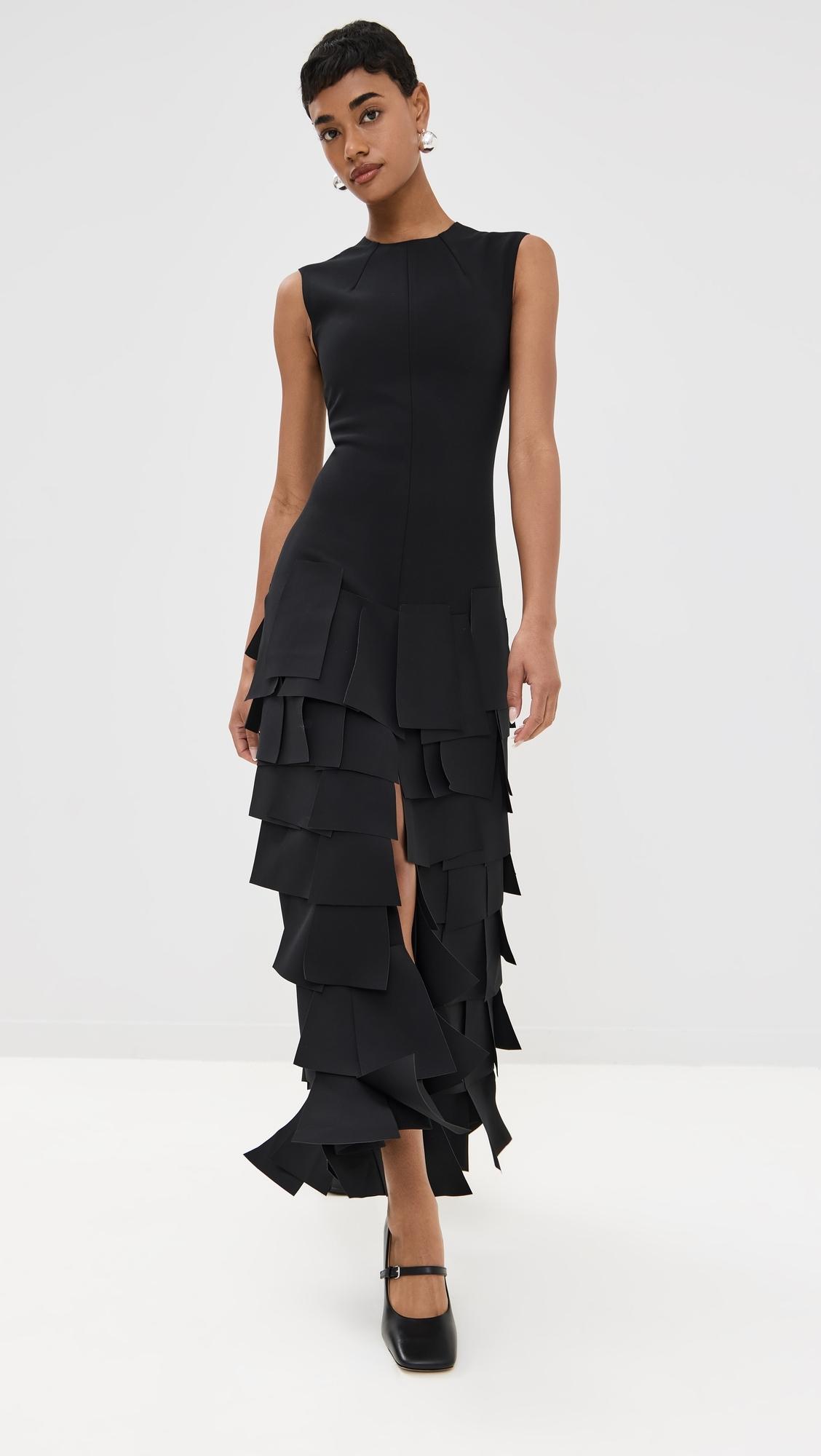 frilly bodycon dress Pink Maxi Ruffle Slit Chiffon out drinks metallic dress Petal and Pup Women's Color:Light Champagne Trail