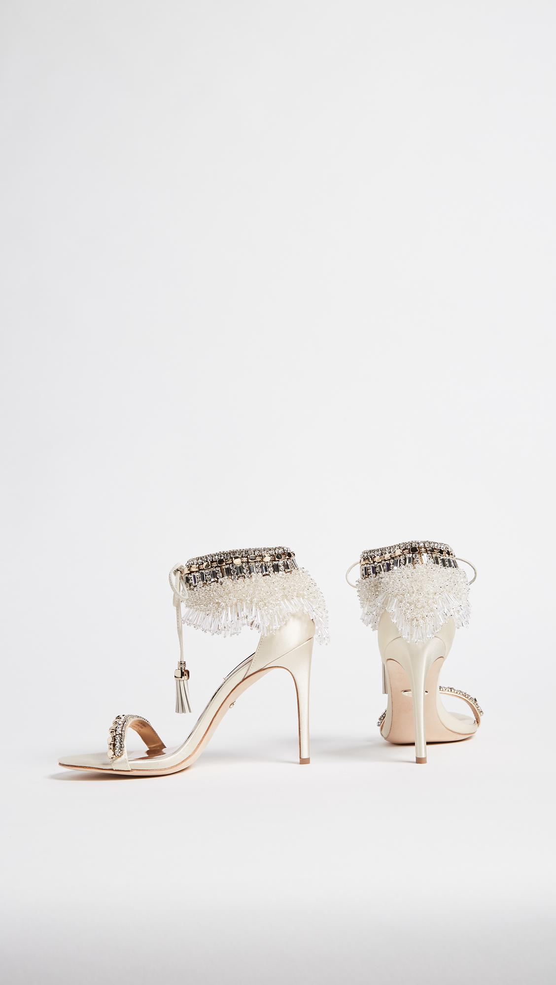 Badgley Mischka Satin Katrina Embellished Sandals in Ivory (White) - Lyst