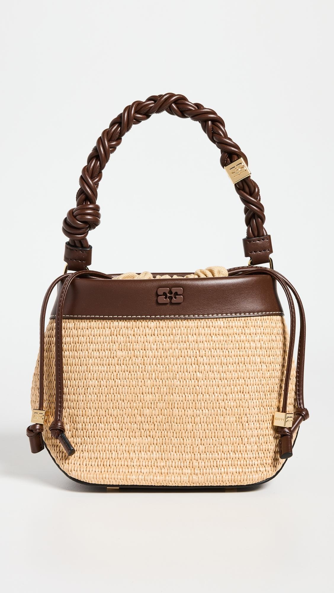 Ganni Raffia Bou Bucket Bag | Lyst