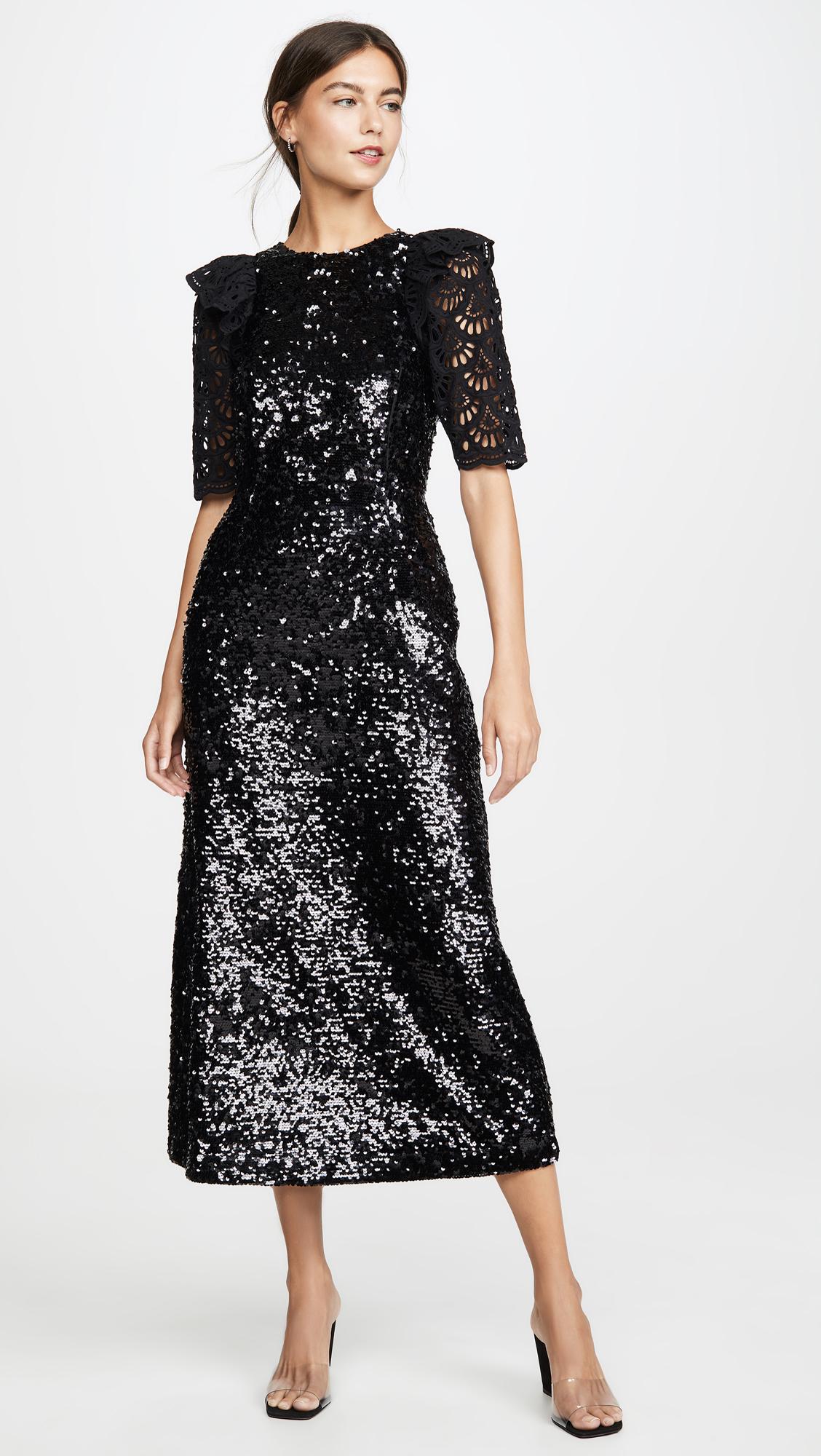 Sea Synthetic Sequined Short Sleeve Dress in Black Lyst