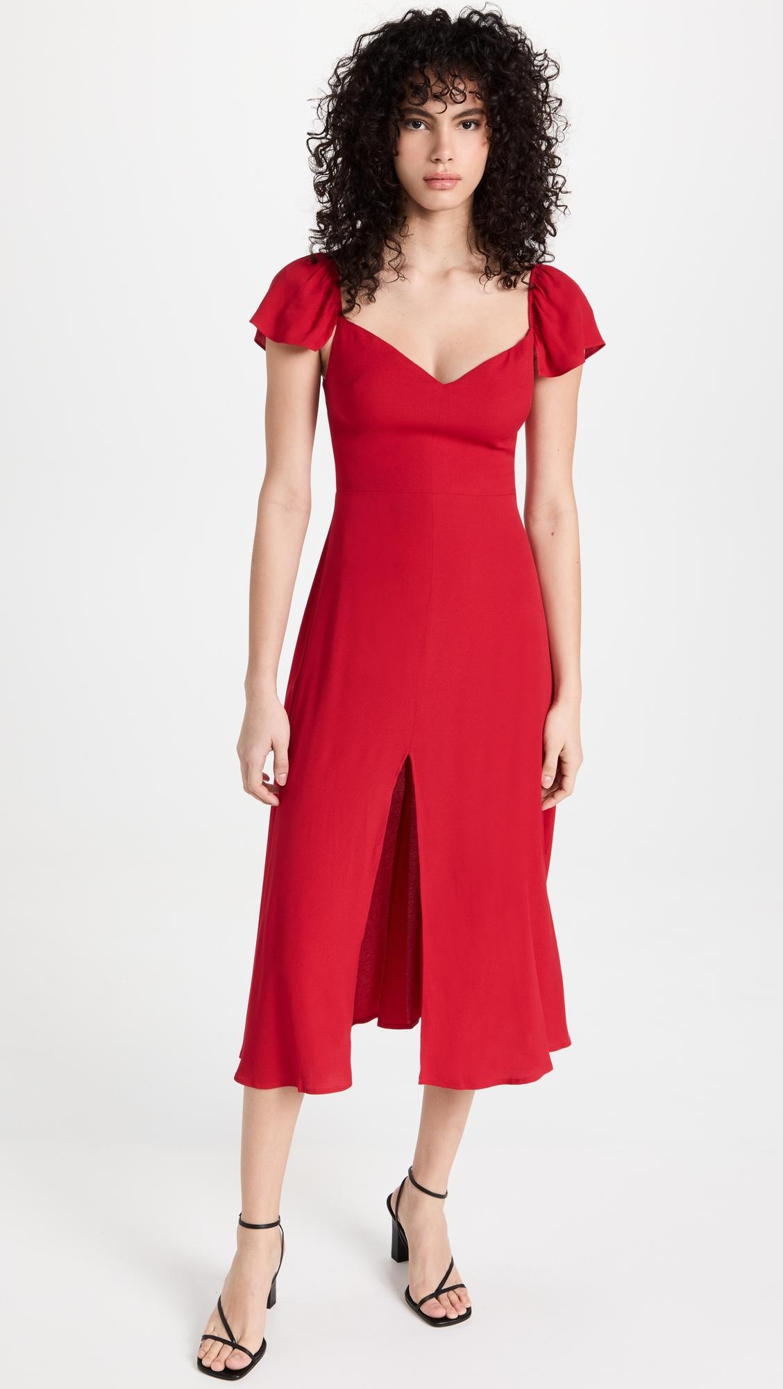 Reformation Baxley Midi Dress in Red | Lyst