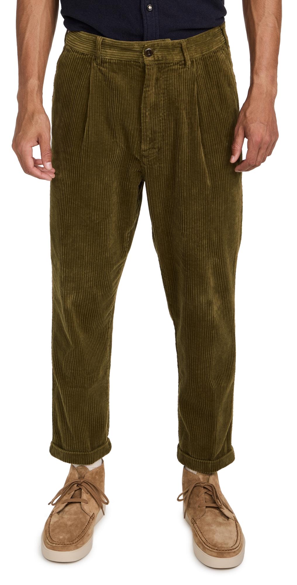【MODERNIF】Corduroy pleats pants IDEALSANXUN Mens Corduroy Pants Pleated Straight Leg Thick