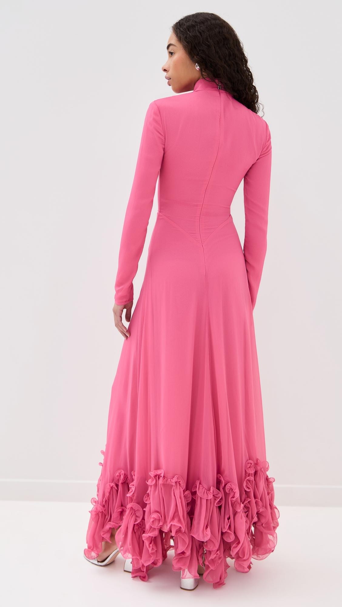 ROTATE BIRGER CHRISTENSEN Chiffon Maxi Ruffle Dress in Pink | Lyst