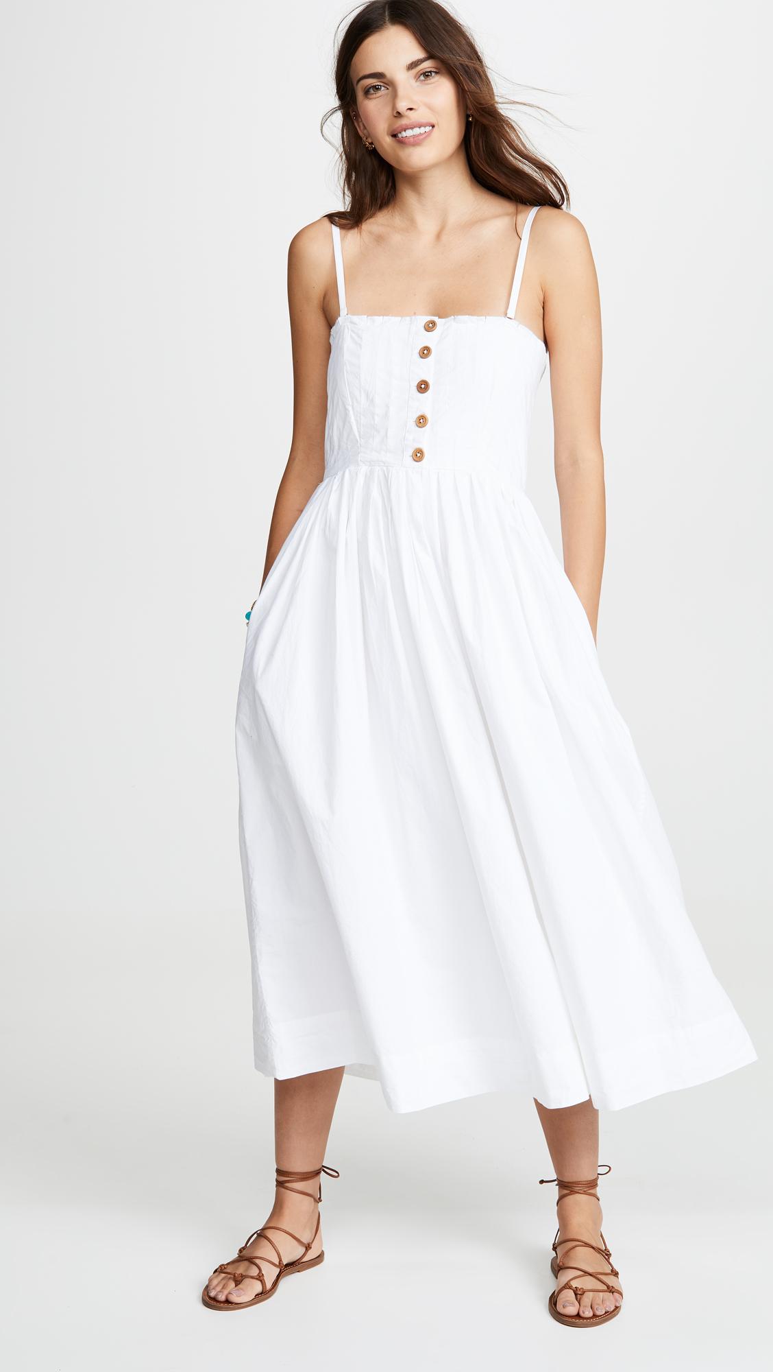 lilah cotton pleated strapless midi dress