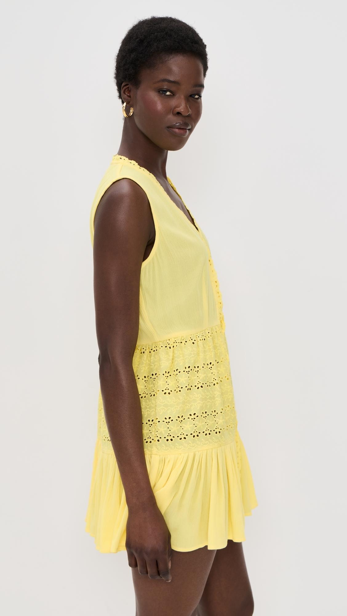 playa lucila drop waist mini dress Playa Lucila Eyelet Mini Dress in Yellow