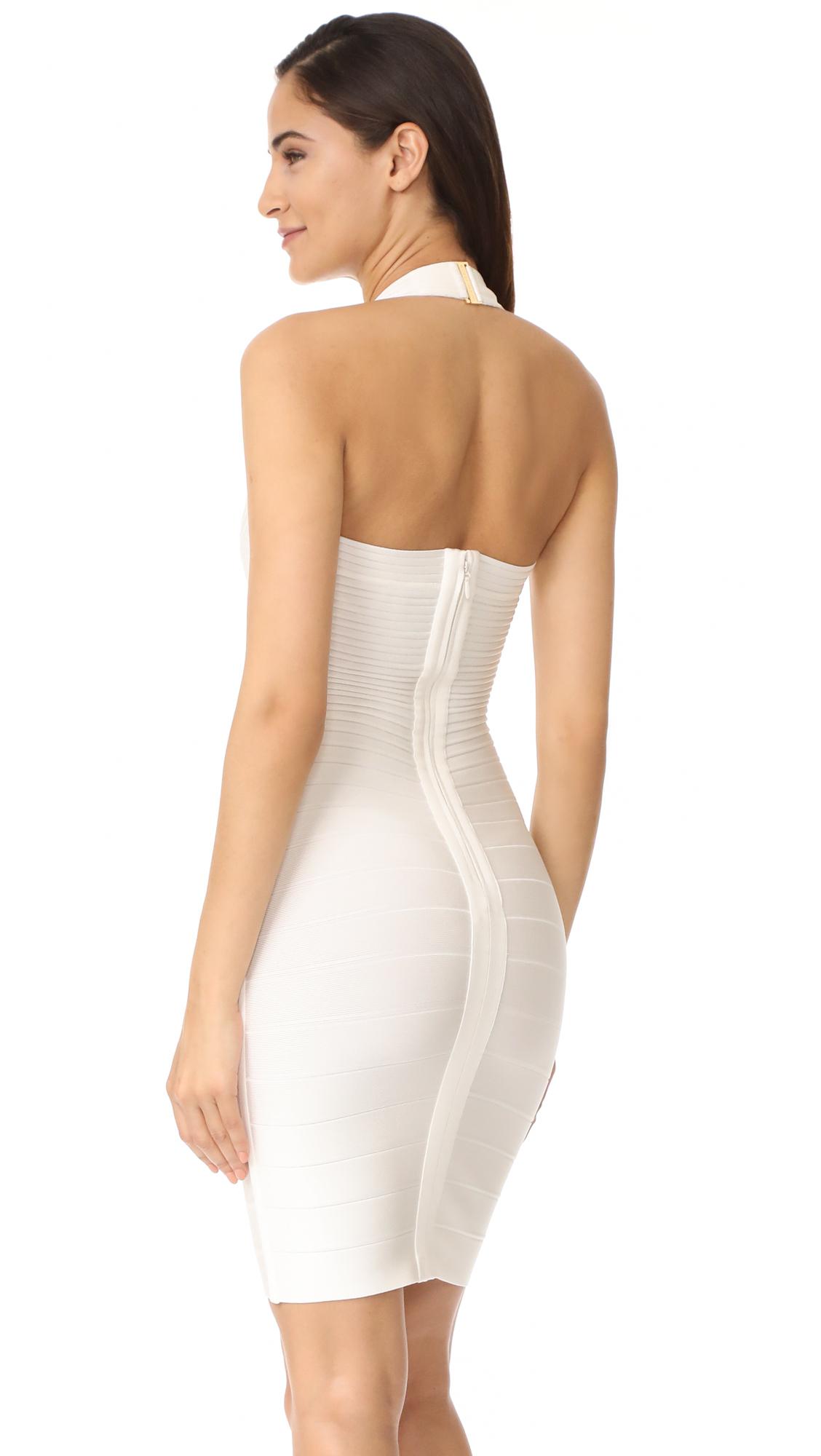slim fit dress slacks Emanar White Floral Halterneck Bandage Mini Dress main image 0