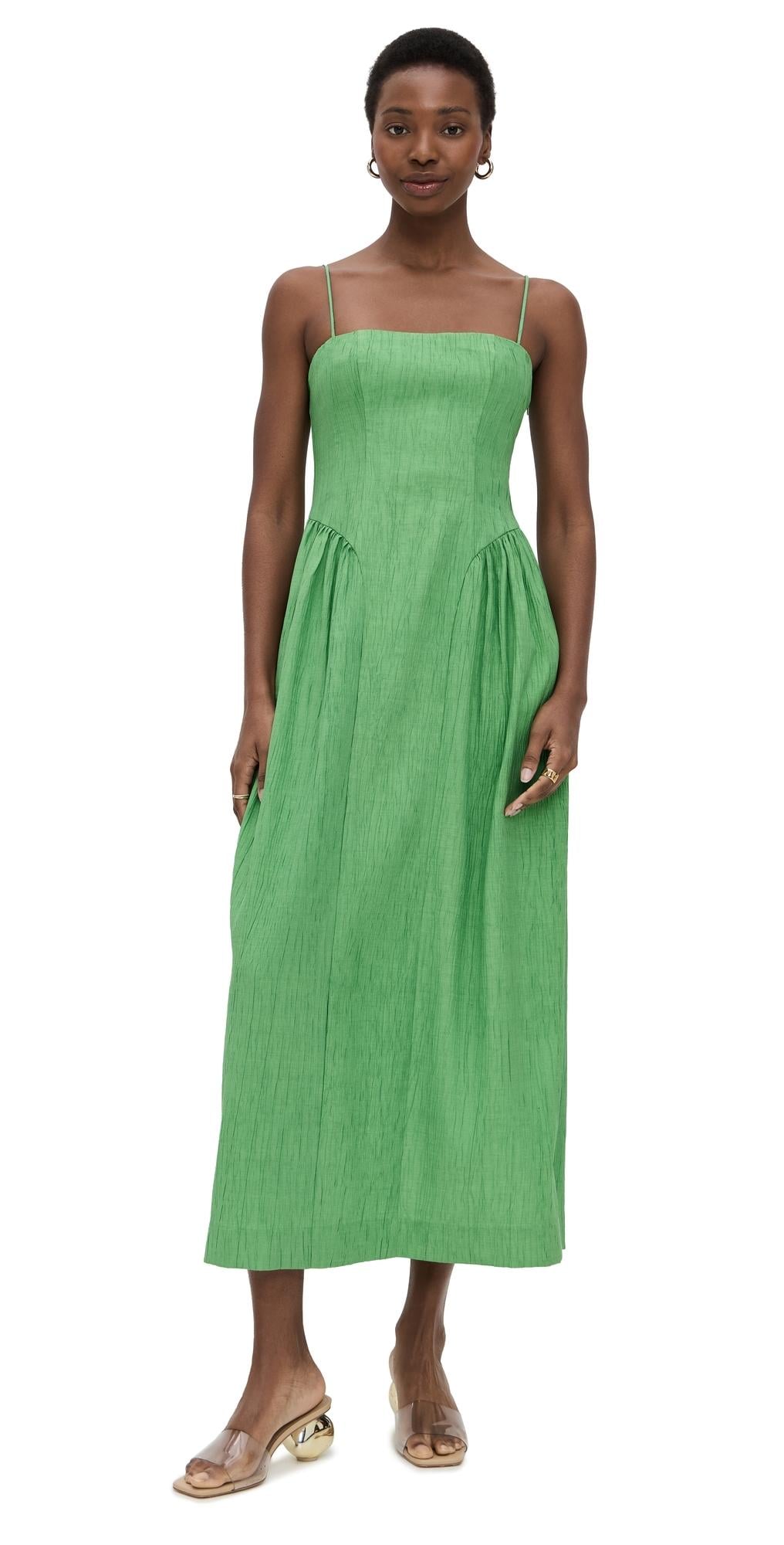 amur green strapless dress Giada Pleated Dress