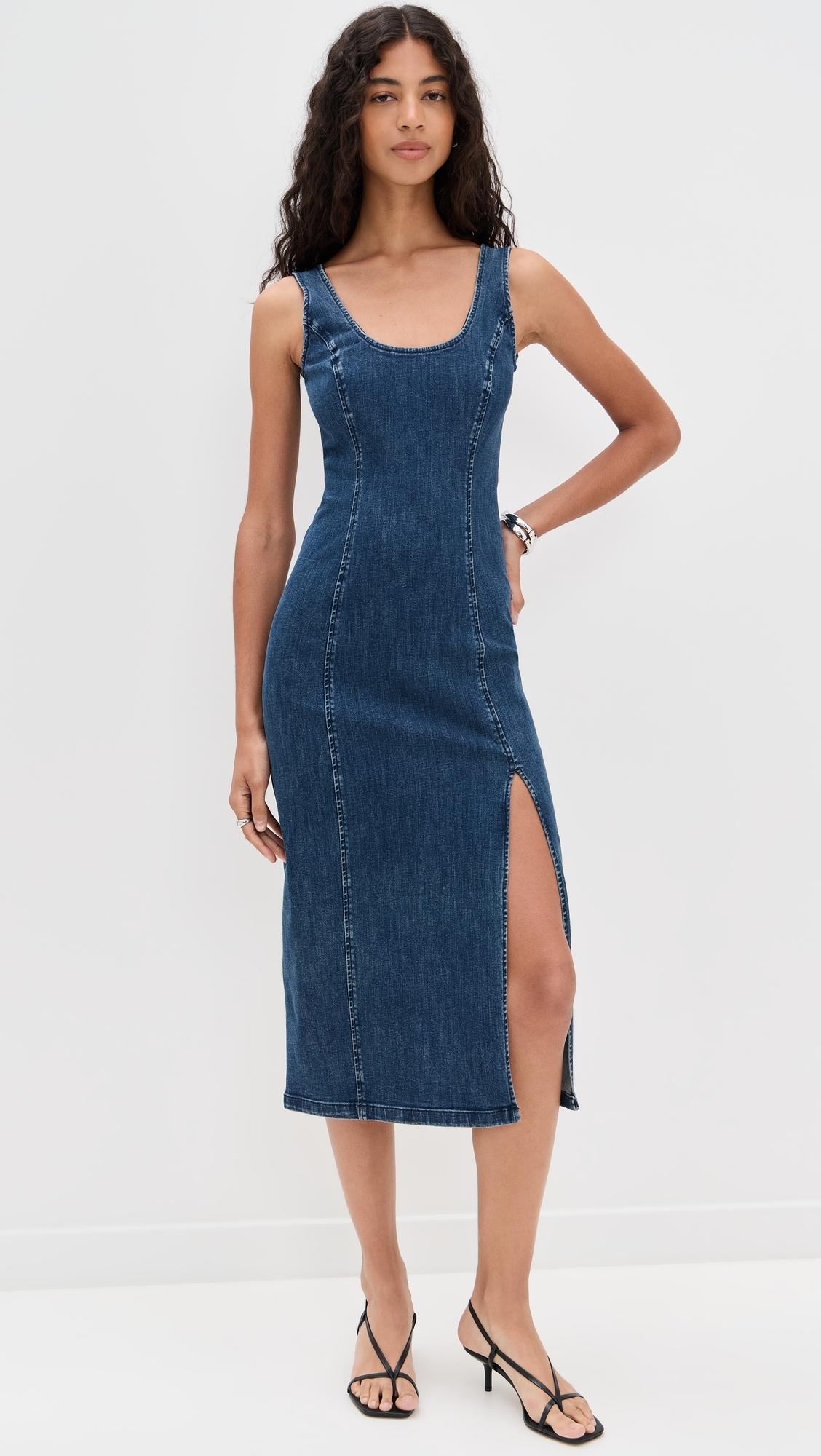 dark denim dress The Sutera Denim Button-Up Dress in Dark Wash Large