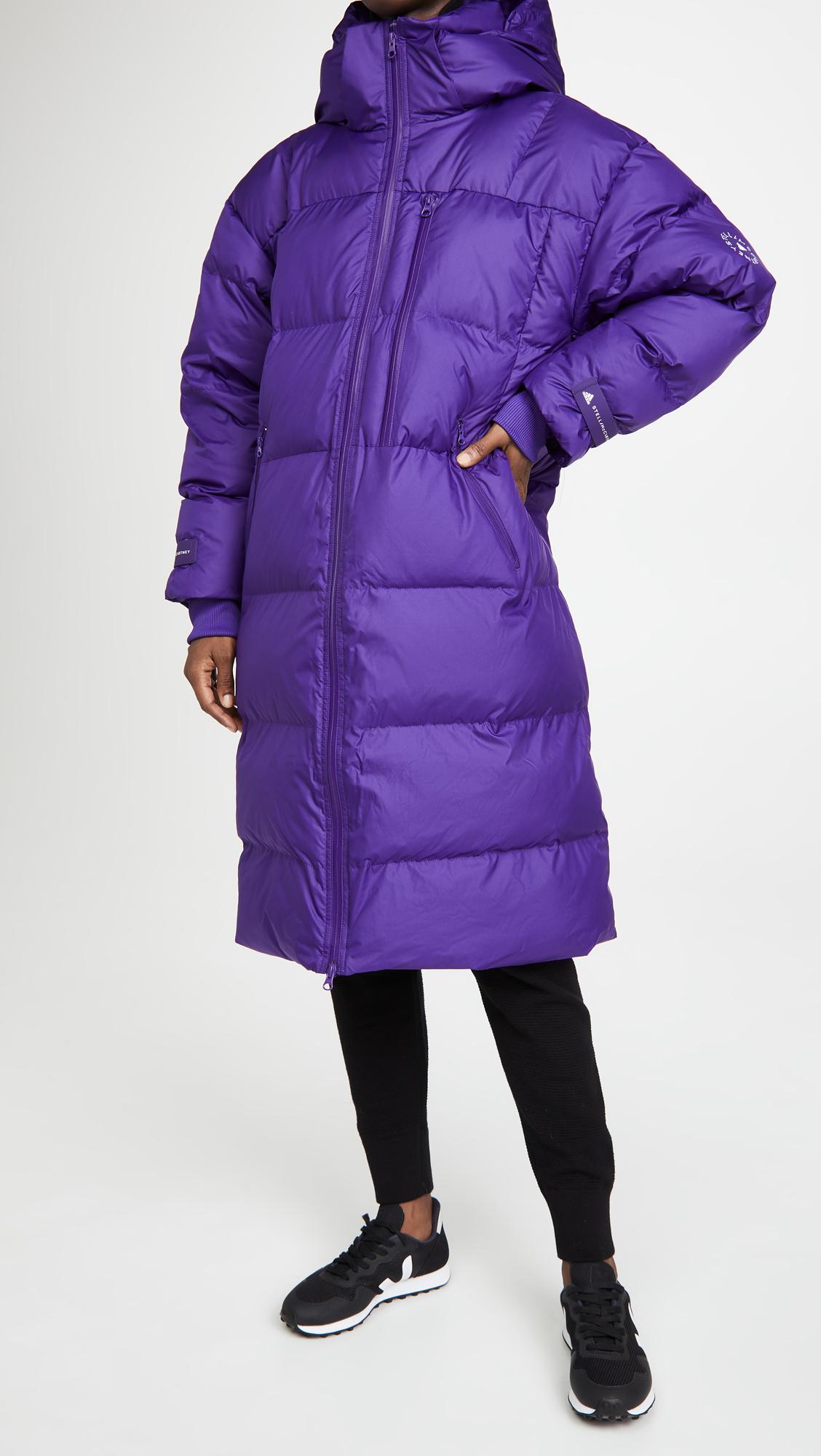 adidas By Stella McCartney Long Puffer Jacket in Purple | Lyst