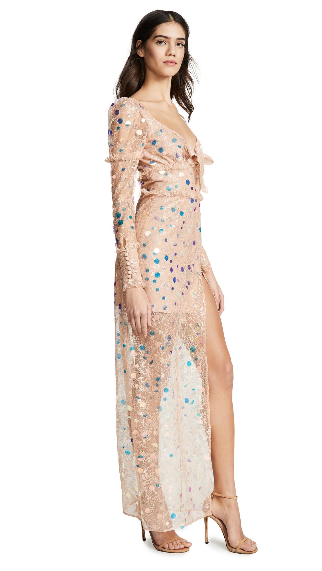 \u0026 Lemons Lace Ace Maxi Dress in Nude 