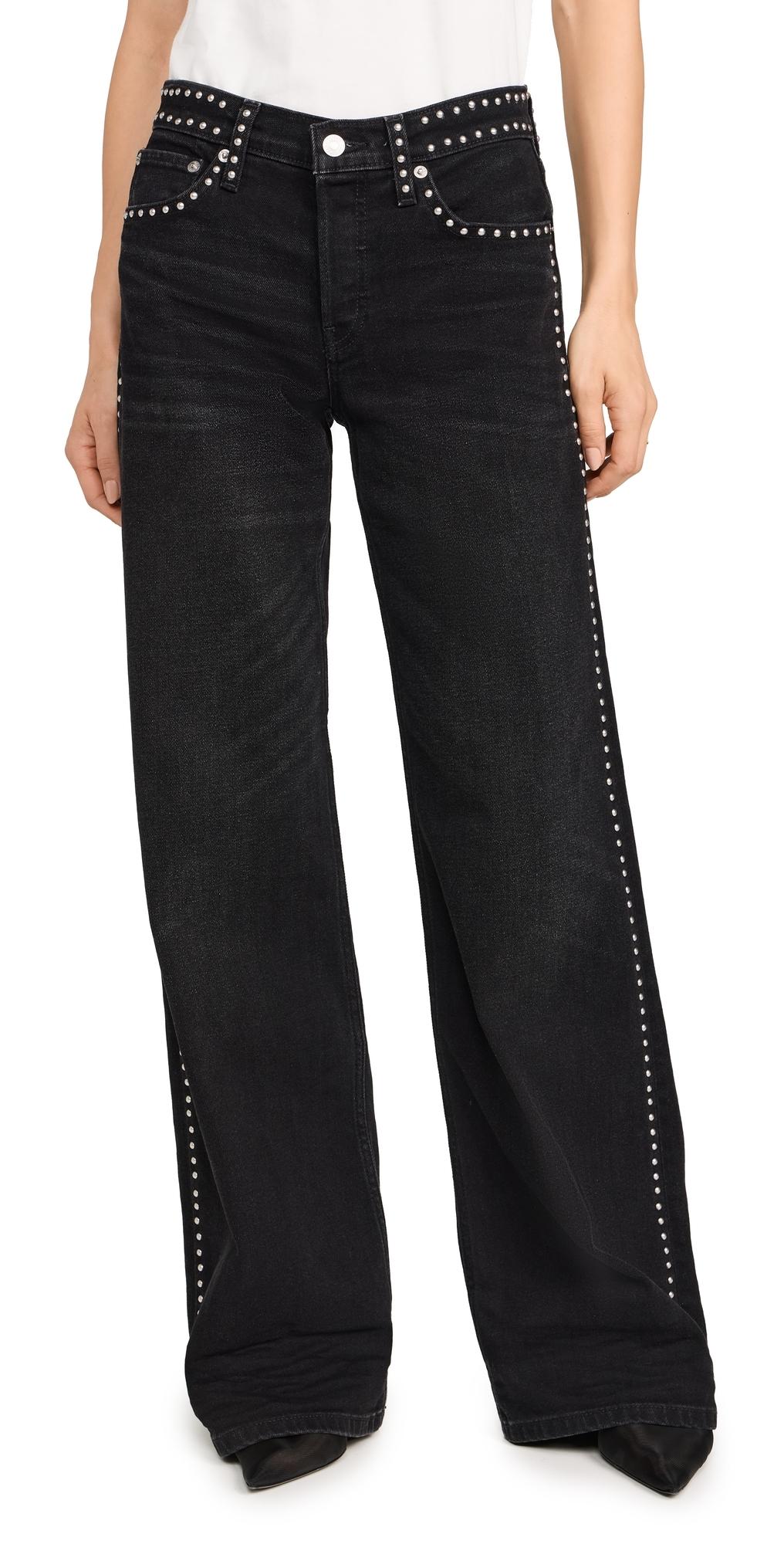 RE/DONE Studded Mid Rise Wide Leg Jeans in Black | Lyst