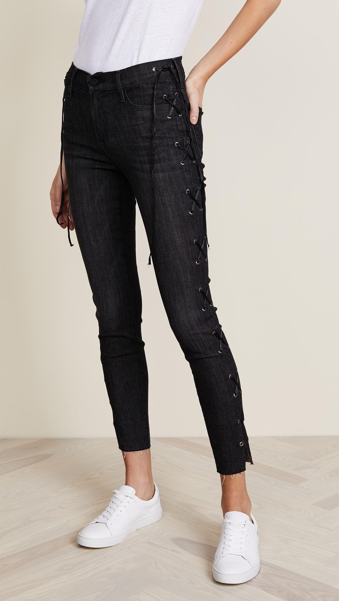 FRAME Denim Le High Skinny Lace Up Side Jeans in Black Lyst