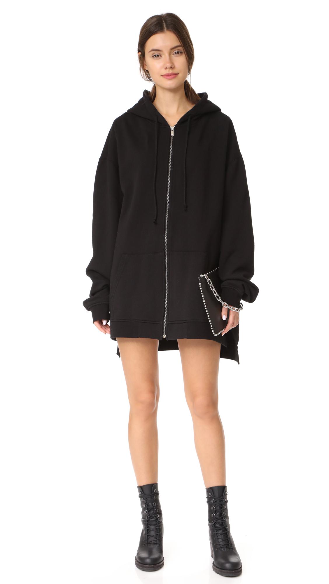 Hudson Jeans Oversized Zip Up Hoodie Dress in Black | Lyst