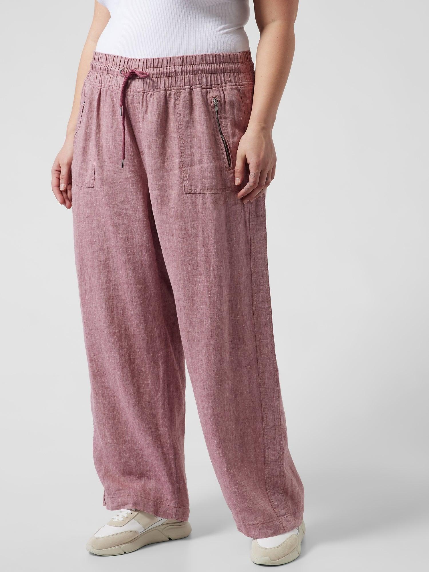 Athleta Cabo Linen Wide Leg Pant in Red