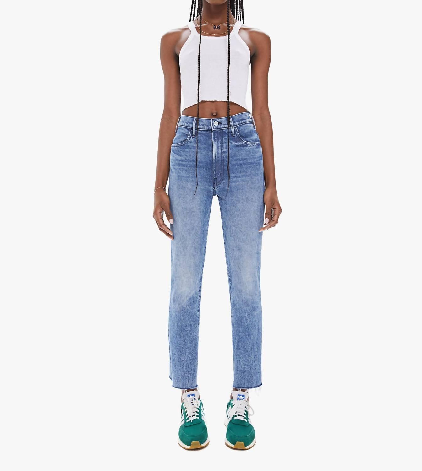 MOTHER The Hustler High Waist Fray Hem Ankle Bootcut Jeans