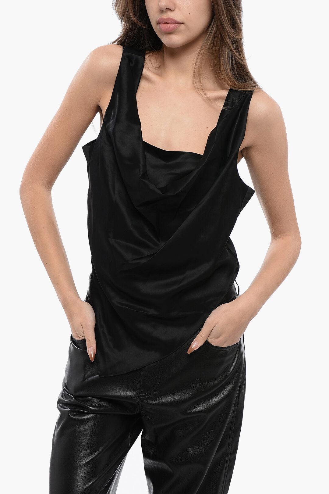 Tシャツ・カットソー nanushka Black satin Domini blouse Nanushka Black Domini Turtleneck Top - Fabric of Society