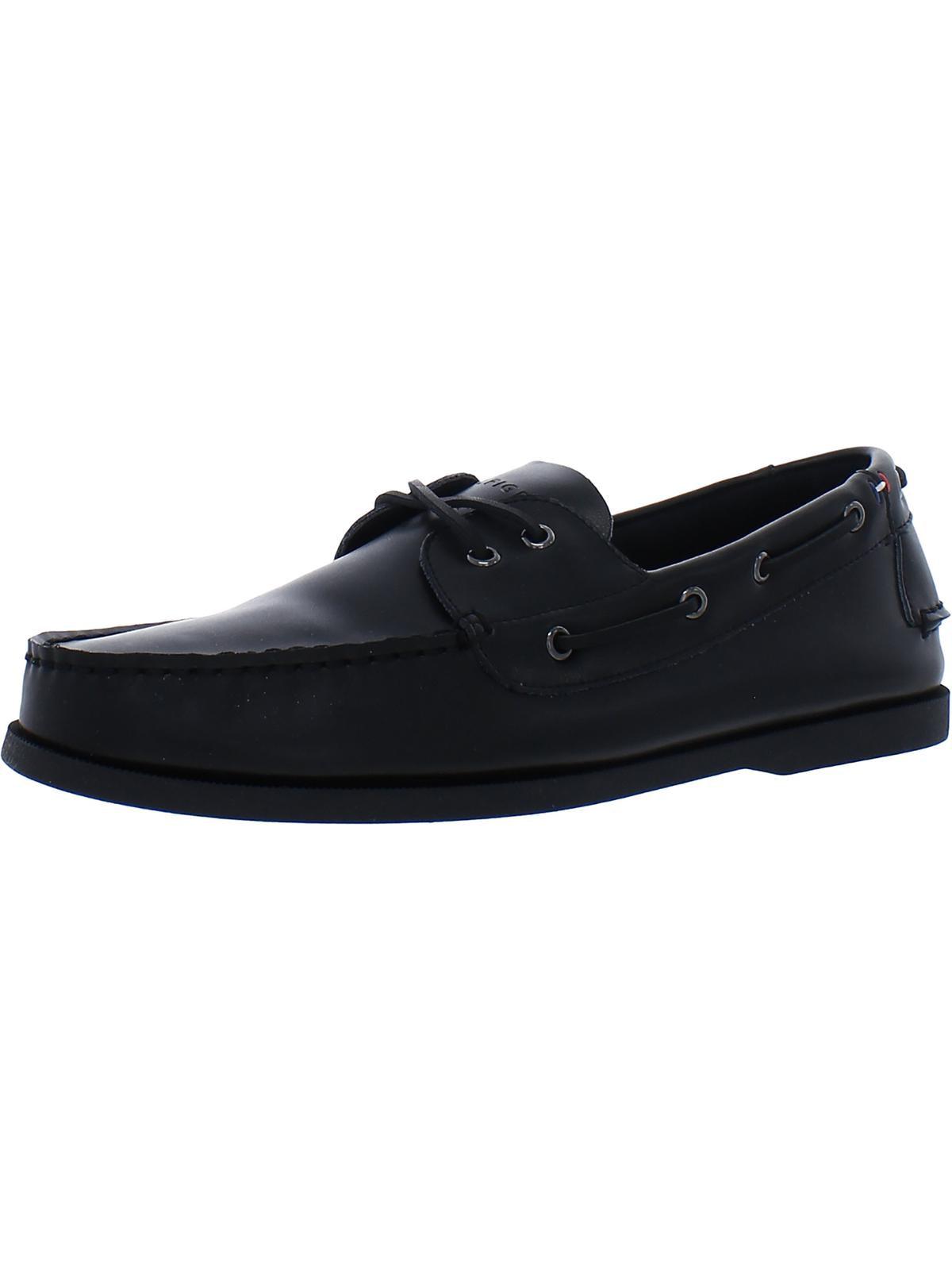 Tommy Hilfiger Bowman Leather Moc-toe Boat Shoes in Black for Men | Lyst