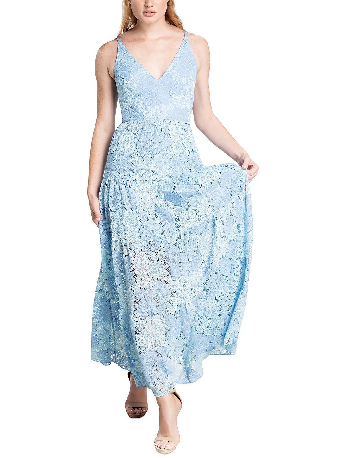 Dress the Population Melina Lace Maxi Evening Dress in Blue | Lyst