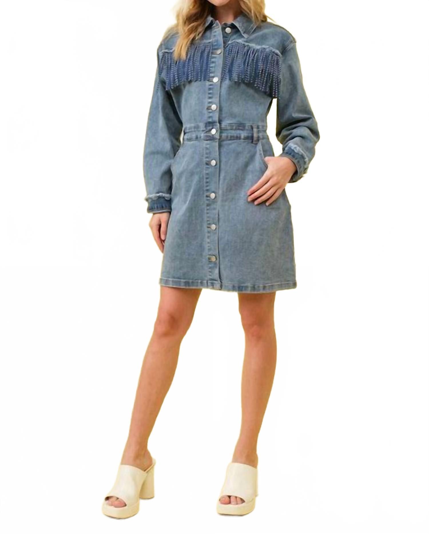 Blue B Studded Fringe Western Denim Dress in Blue | Lyst