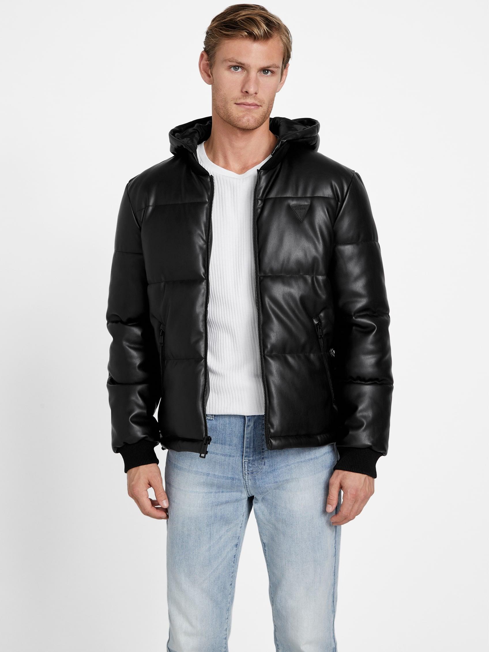 Guess Factory Koy Faux-leather Hooded Jacket in Black for Men | Lyst