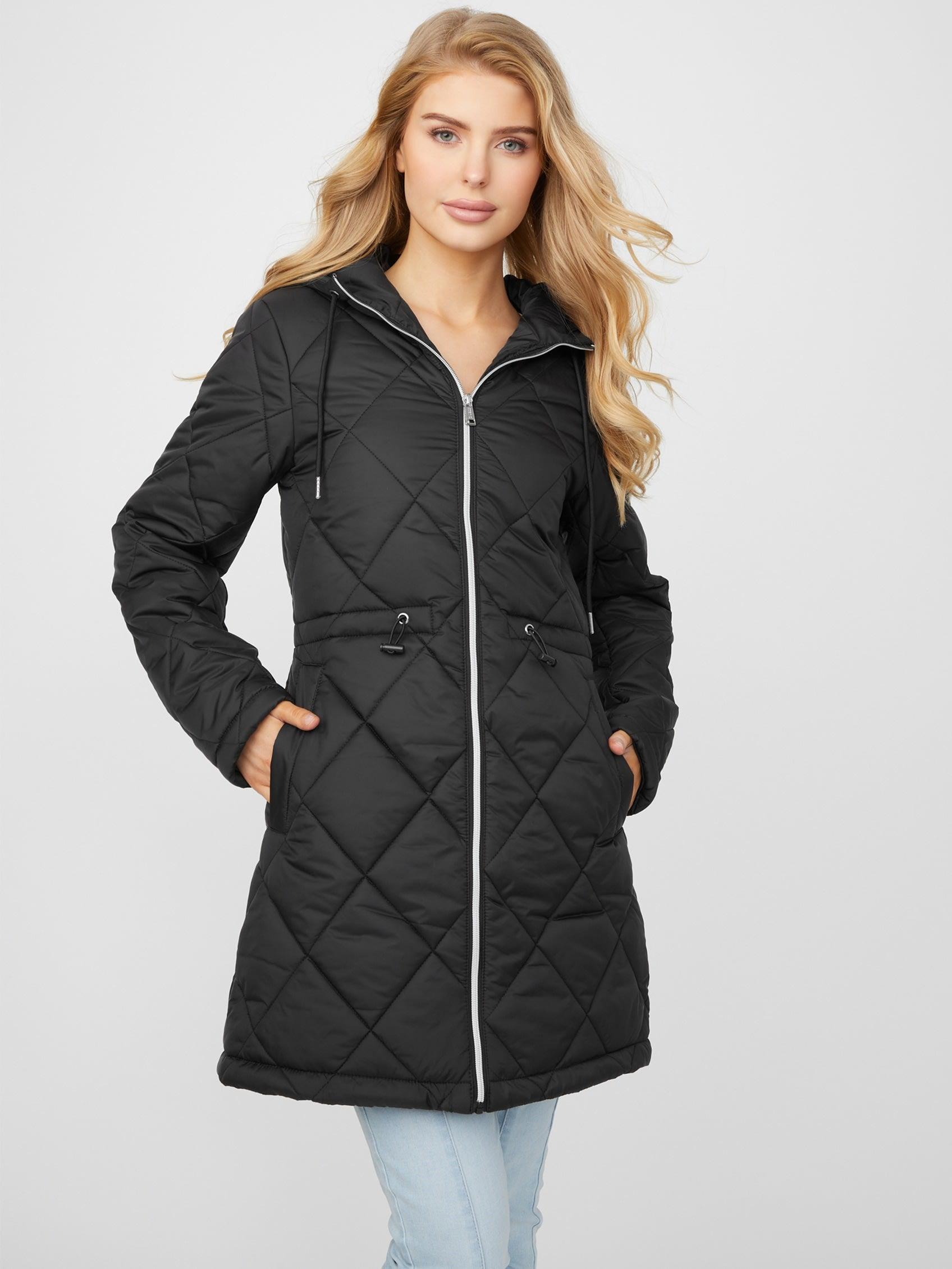 Guess Factory Ofira Quilted Coat in Black | Lyst