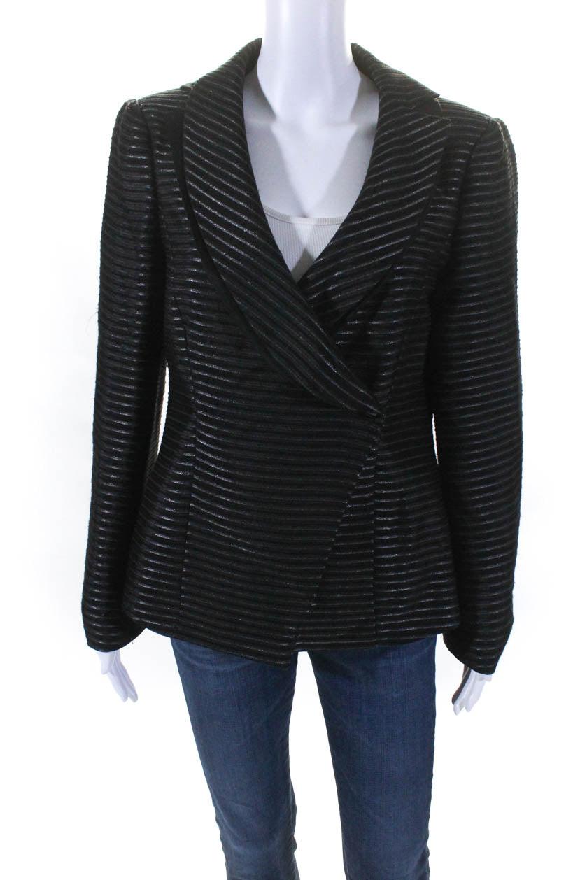 Armani Collezioni Womens Black Wool offers Silk Floral Asymmetric Blazer Jacket