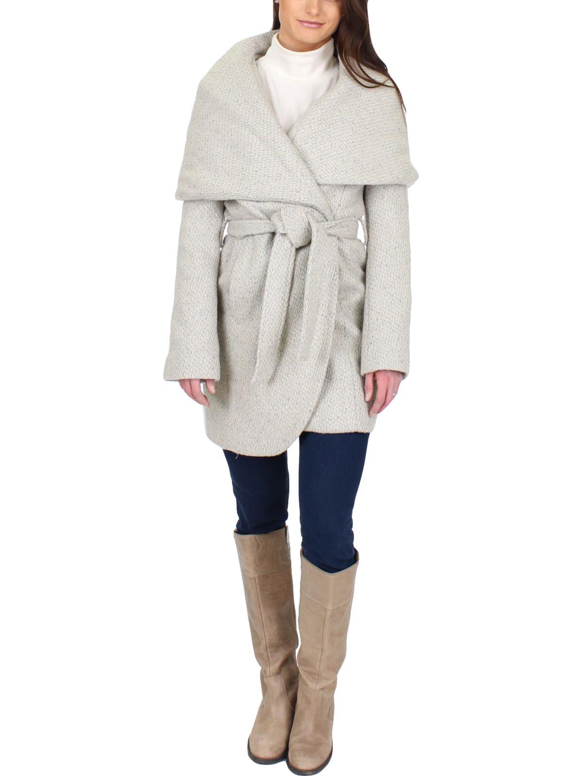 T Tahari Marla Winter Wool Blend Wrap Coat in White Lyst