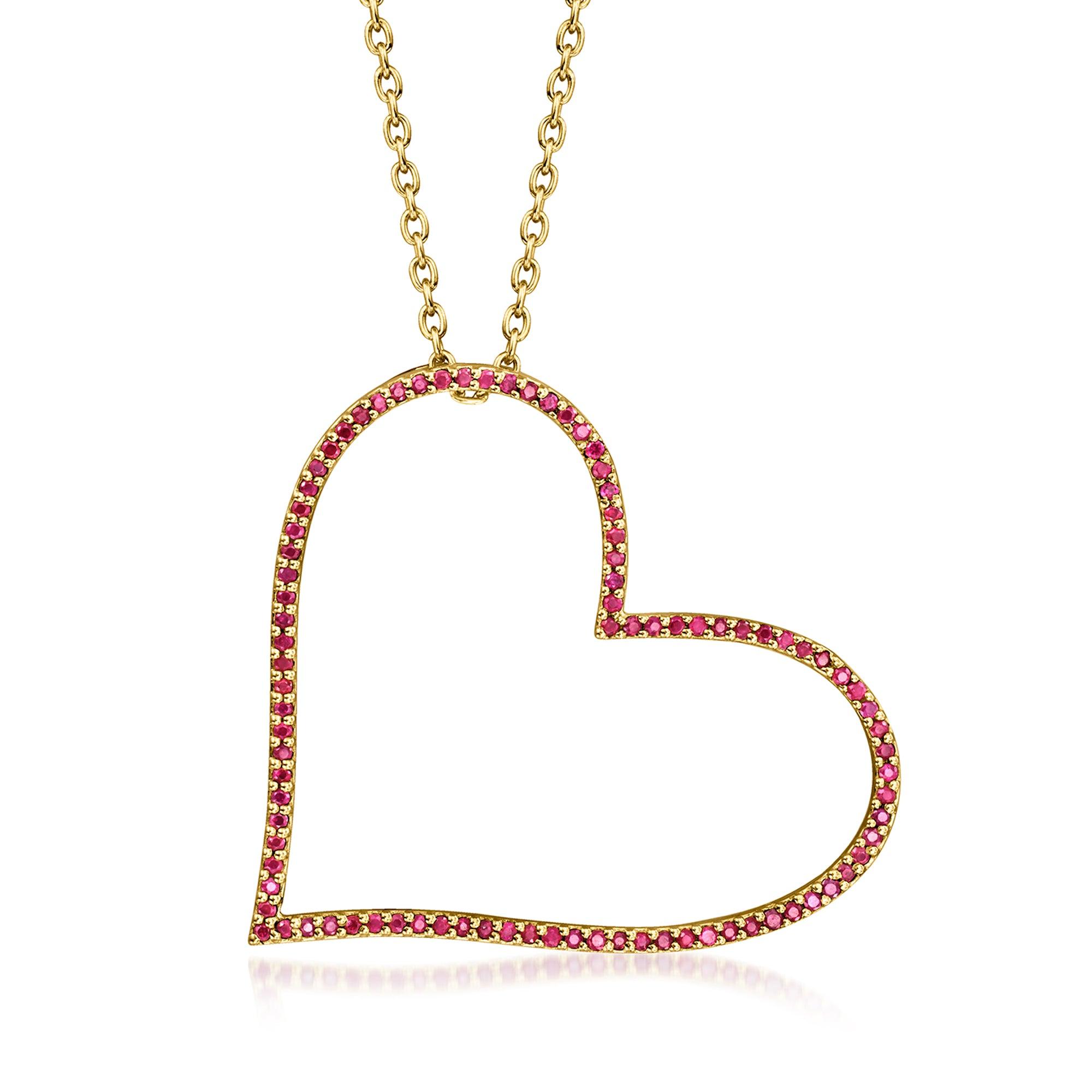 Ross Simons Ruby Heart Necklace In 18kt Gold Over Sterling in