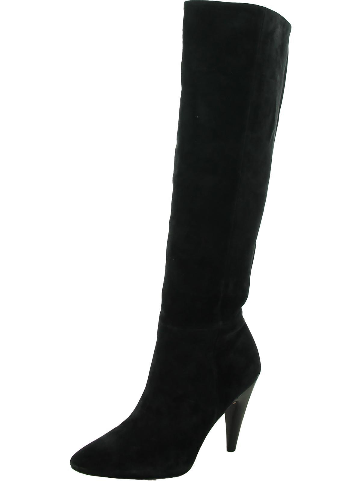 Veronica Beard Sanzi Suede Stacked Heel Knee-high Boots in Black | Lyst