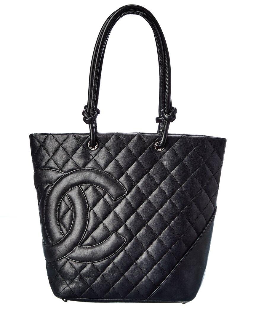 Chanel Black Quilted Lambskin Leather Small Cambon Tote (authentic