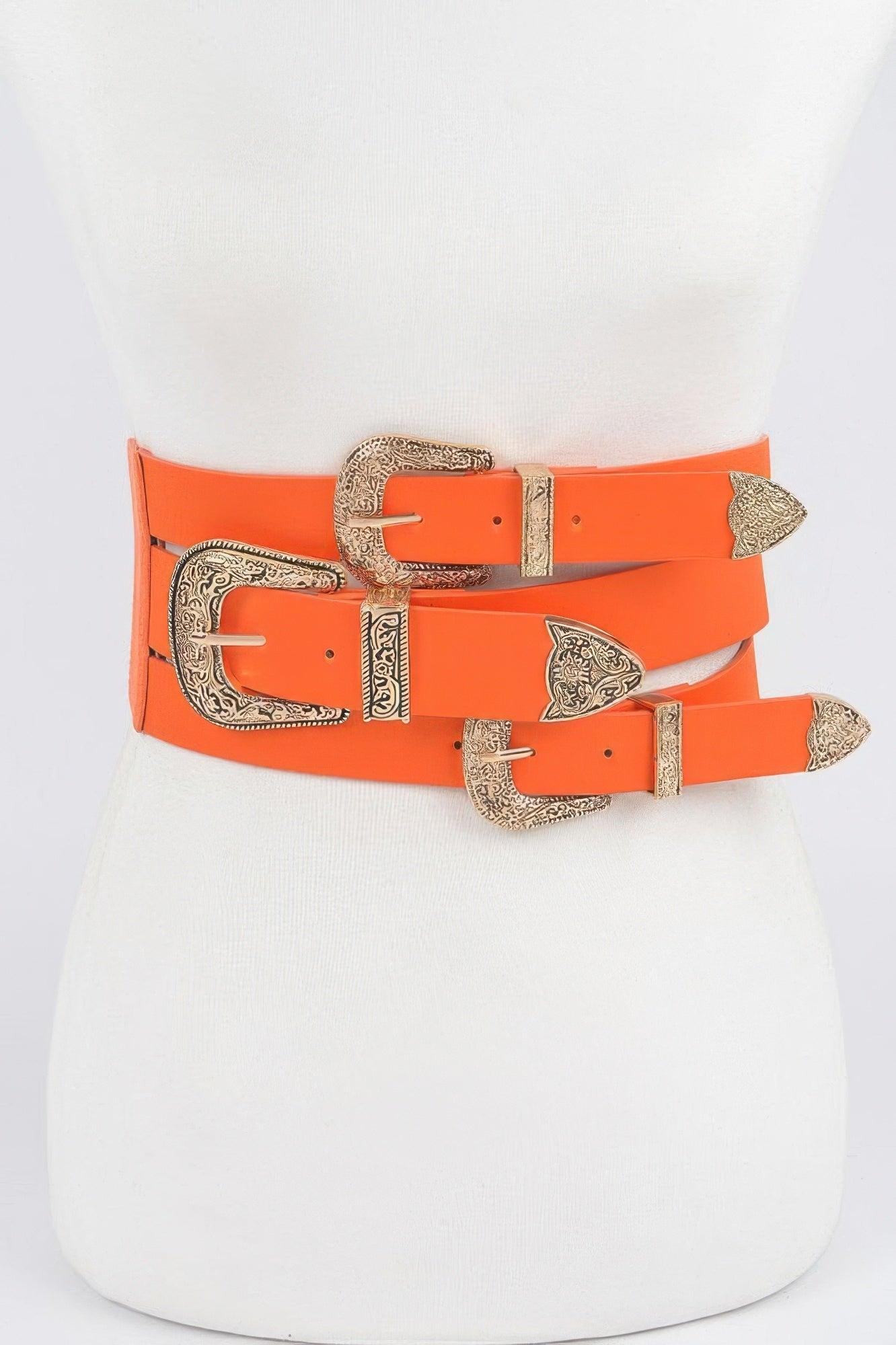 open lace back dress ORANGE LEATHER BELT| Rebekajewelry