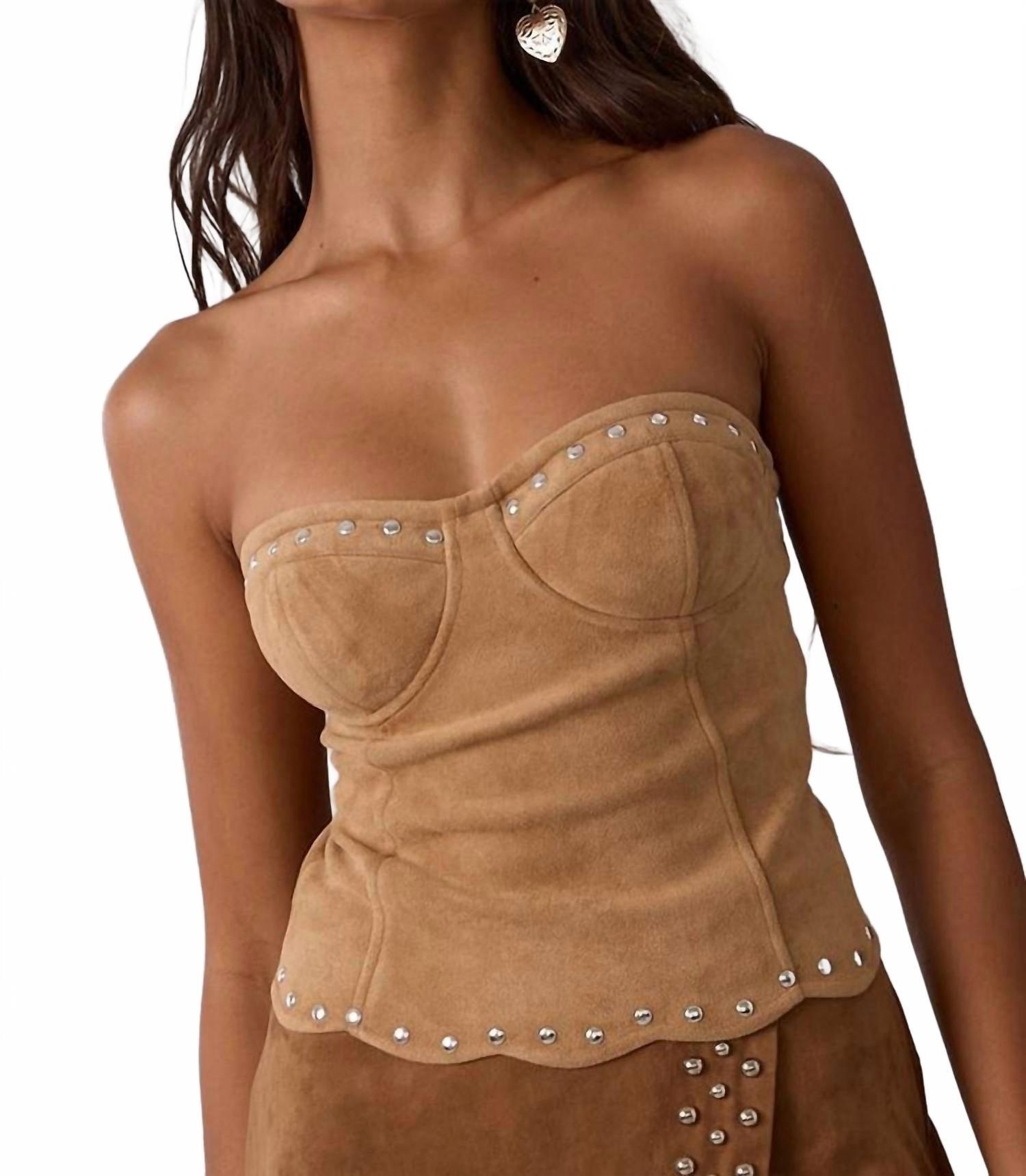 sky to moon brown bustier dress LPA Ada Corset Maxi Dress in Dark Brown