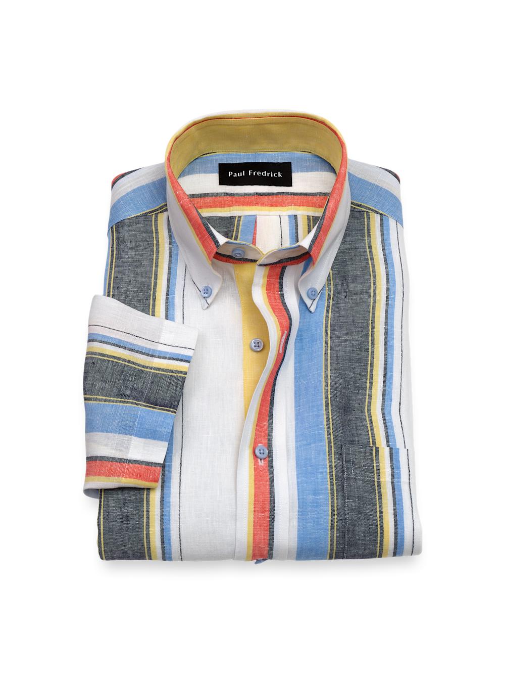 fredrick dress shirts Paul Fredrick Comfort Stretch Non-Iron Novelty Dress Shirt With Contrast Trim - Red/green