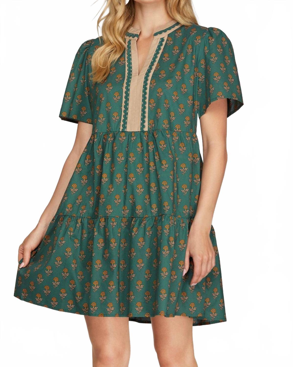she + sky green dress She+Sky Bubble Sleeve Tiered Midi Dress main image 1