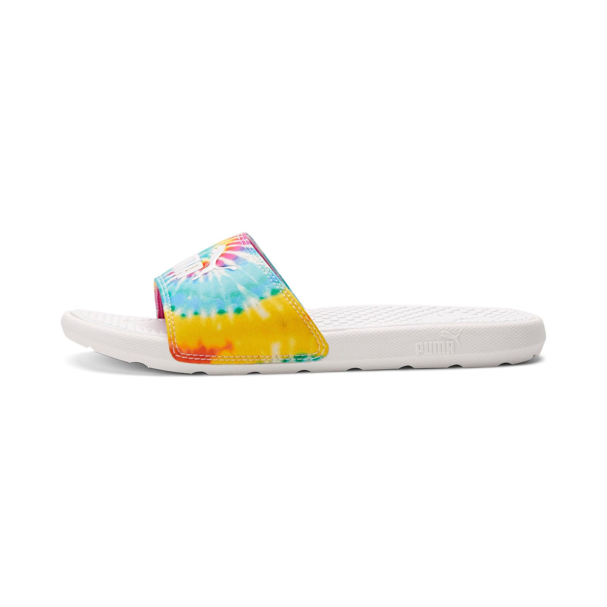 puma cool cat slides tie dye