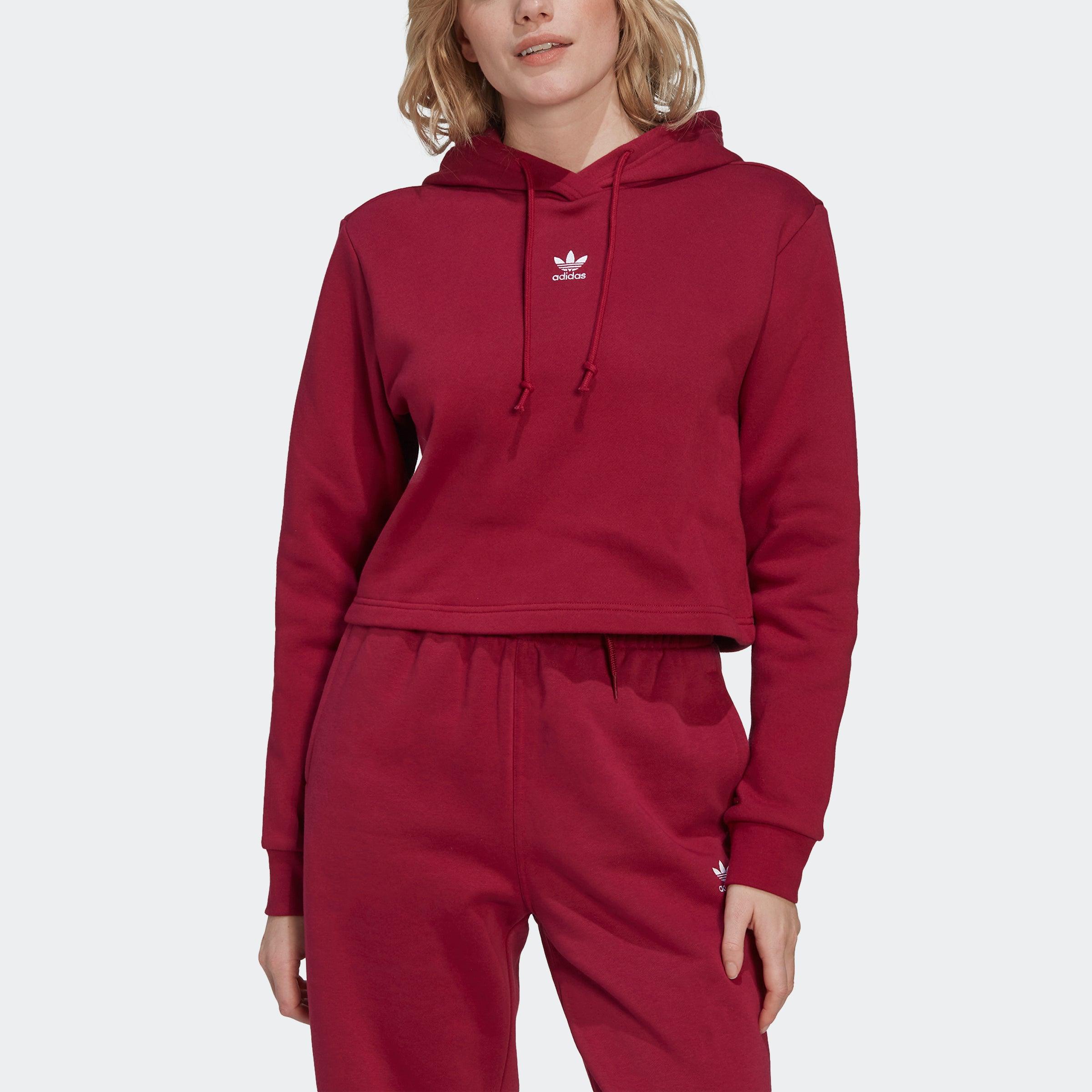 adidas Adicolor Essentials Crop Fleece Hoodie in Red Lyst