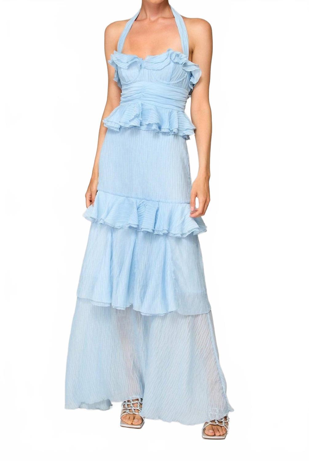 Line & Dot Cari Halter Ruffle Maxi Dress in Blue | Lyst