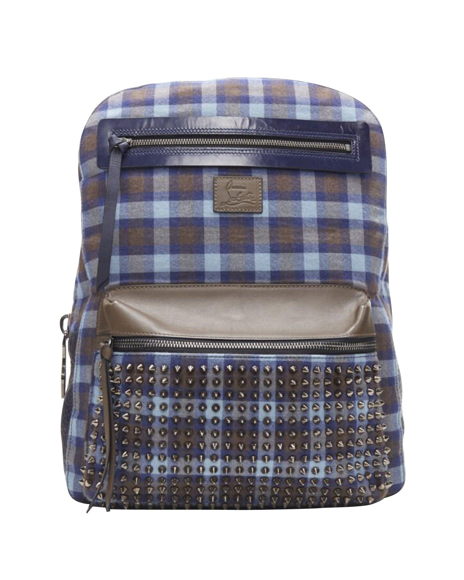 Christian Louboutin Backloubi Blue Brown Gingham Check Spike Stud Backpack  Bag | Lyst