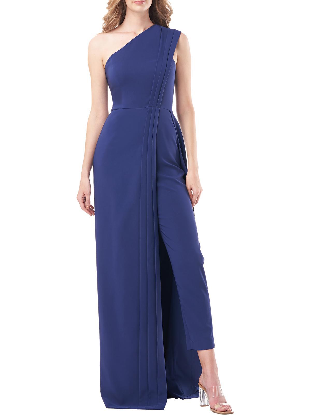Kay Unger Liliana Crepe Pleated Jumpsuit in Blue | Lyst