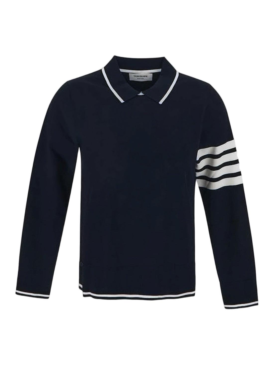 Thom Browne Deep Long-Sleeve Polo Shirt in Blue | Lyst