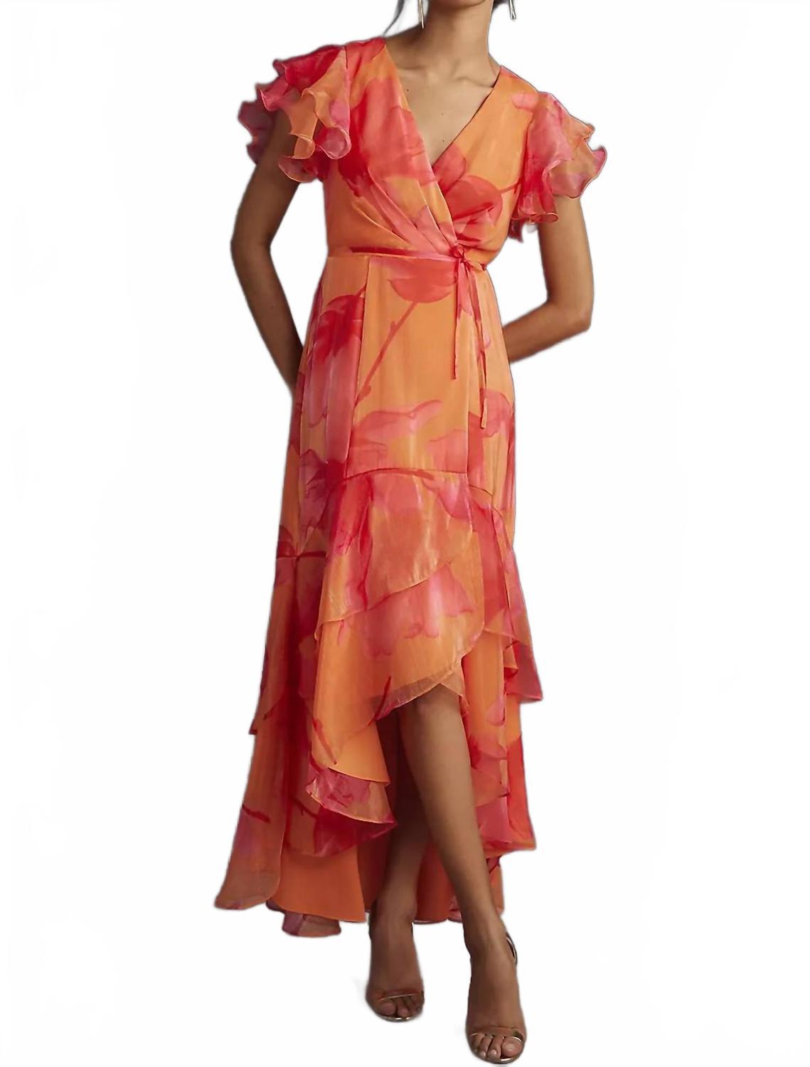 strapless open back dress Red and White Floral Maxi Dress with Criss Cross Back