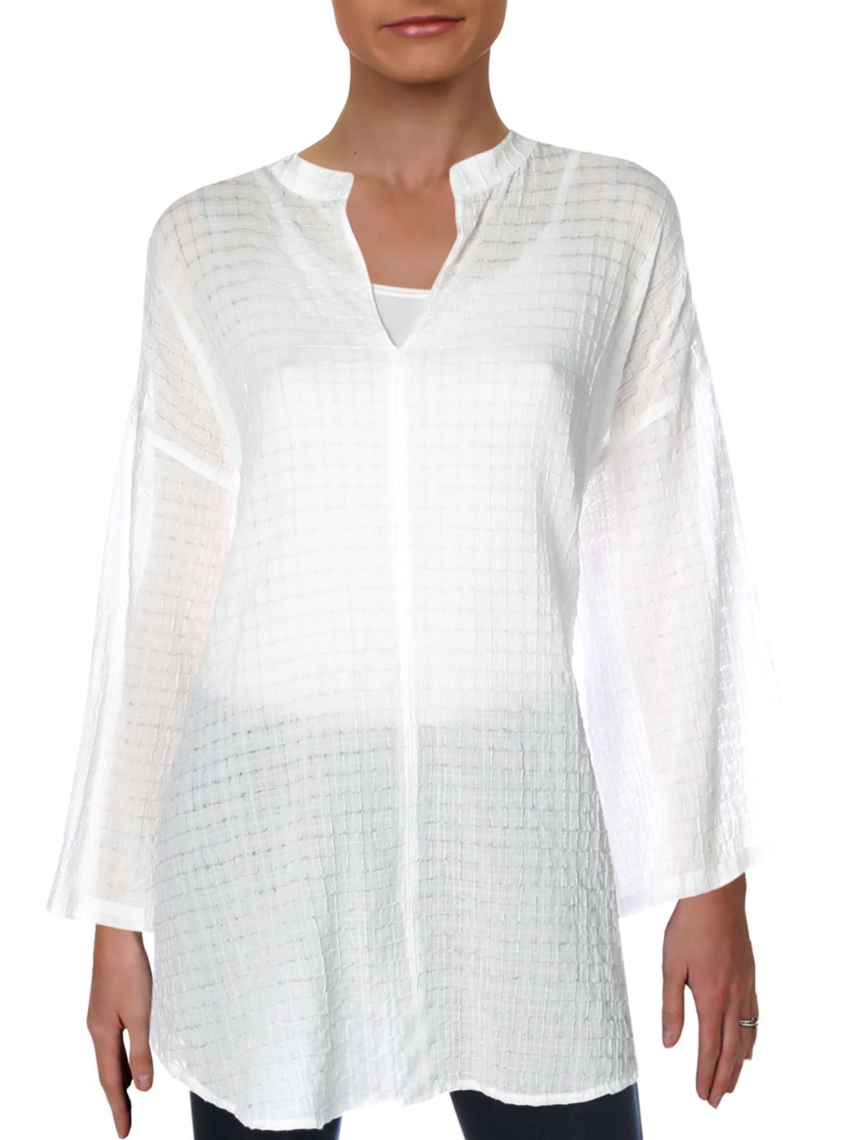 Eileen Fisher Organic Cotton Voile Box Tunic Top in White | Lyst