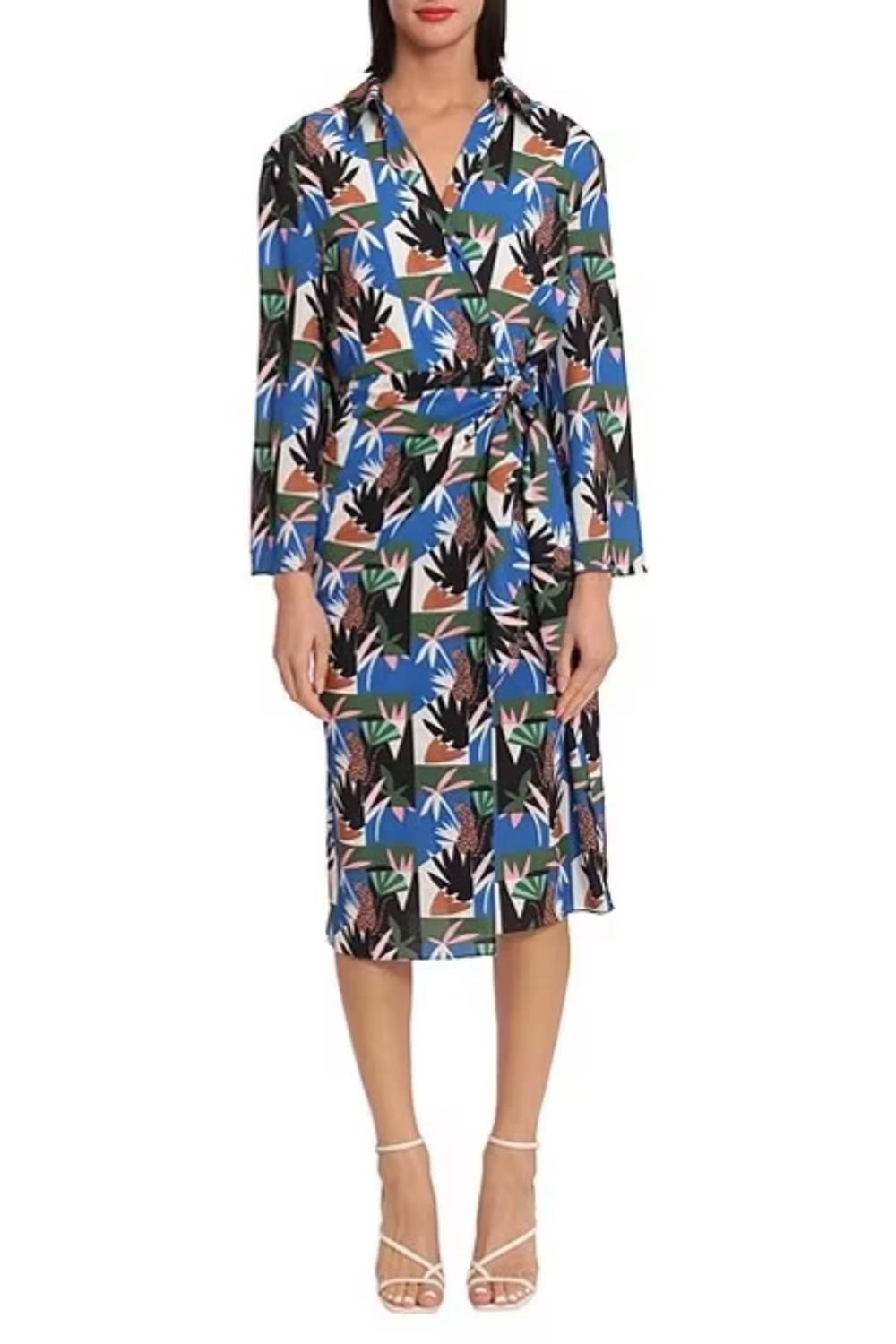 donna morgan dresses For Maggy London Hilda Printed Mesh Midi Dress TURN INSIDE OUT MACHINE WASH COLD DO NOT BLEACH RESHAPE Donna Morgan D8127M - High-Low