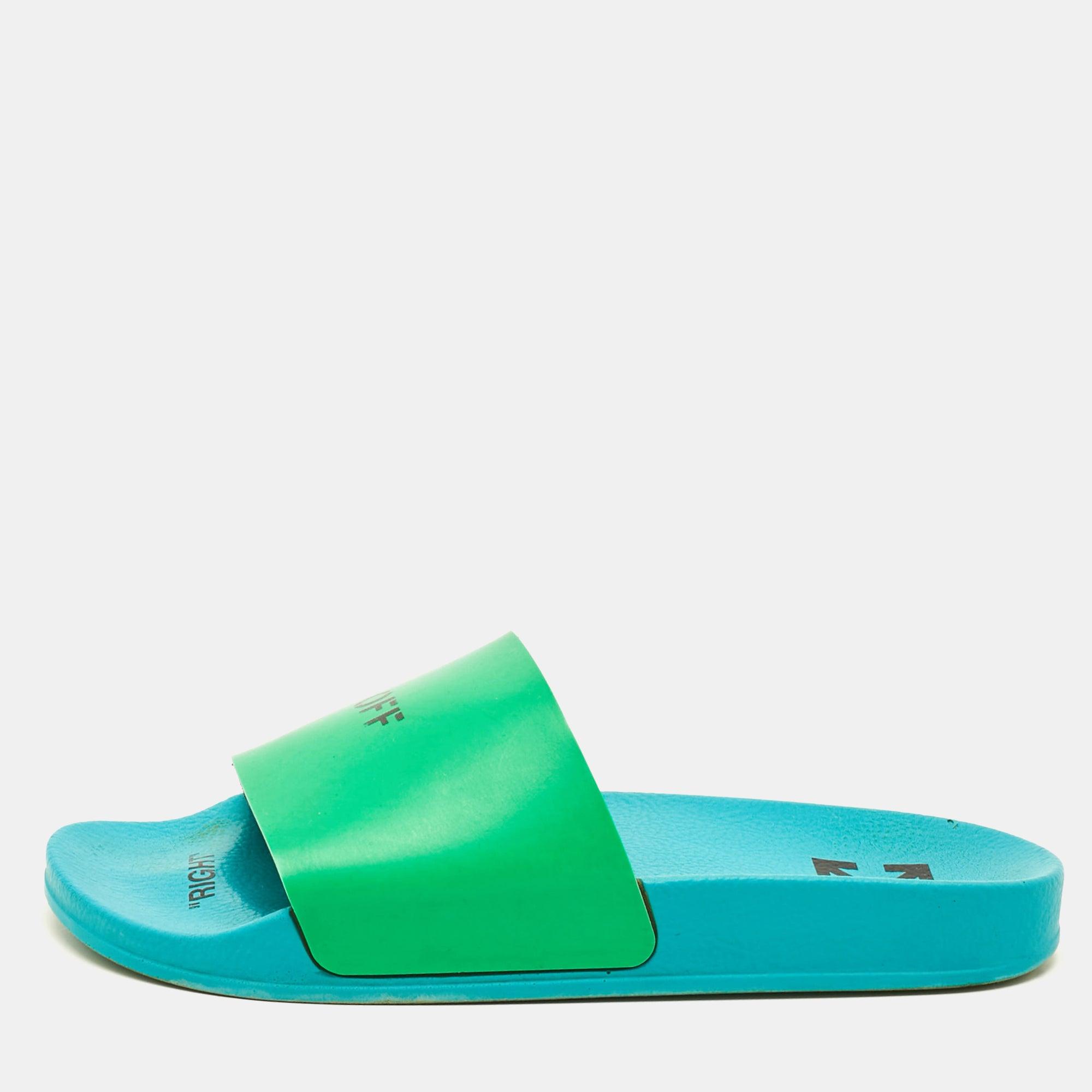 Off-White Virgil Abloh Size 8.5 Women’s or 6.5 Men’s Green Pool Slides Authentic Off-White Virgil Abloh Logo Pool Slides Sandals  main image 3