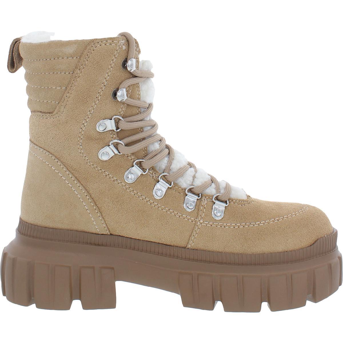 DKNY Ciara Suede Lug Sole Combat & Lace-up Boots in Natural | Lyst