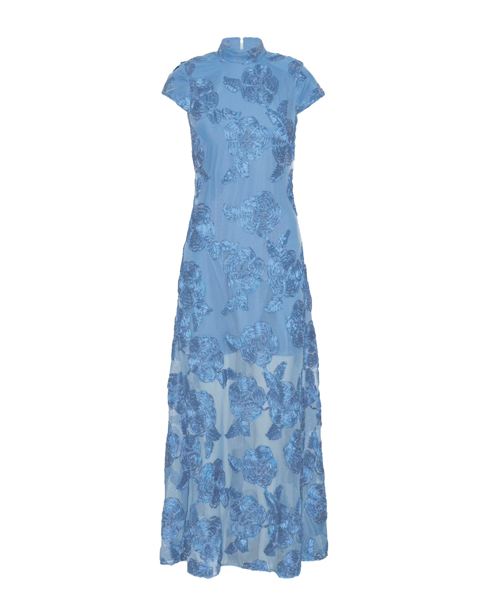rotate flower mesh maxi dress light blue BIRGER CHRISTENSEN A-Line Long With Embossed Floral Motif in Size:custom made Recycled Polister bis-show Lace Formal Dress: Women's
